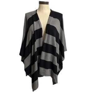 LOFT Striped Pattern Poncho Wrap Gray Navy Women's Size OS Lagenlook Preppy